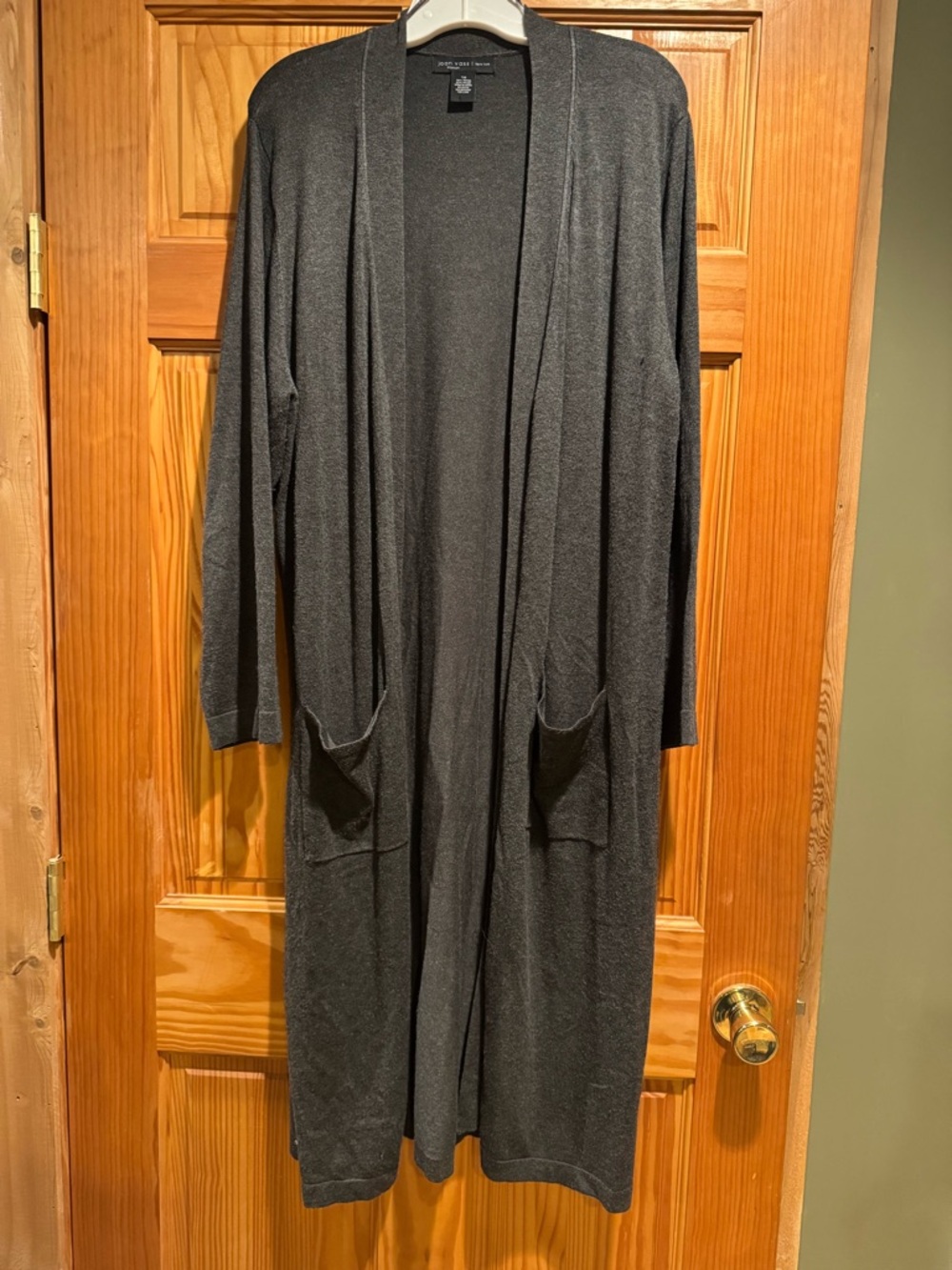 Joan Vass Long Open-Front Charcoal Gray Duster Cardigan size 1X